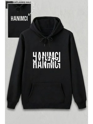 Defy Moda Sevgililer Günü Hanımcı Hediye Baskılı Oversize Kapüşonlu Sweatshirt - Siya