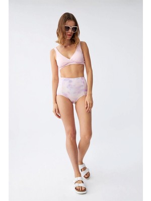 Marsilyan™-  Kadın Pembe Pedli Üst ve Pastel Desenli Yüksek Bel Bikini Takımı