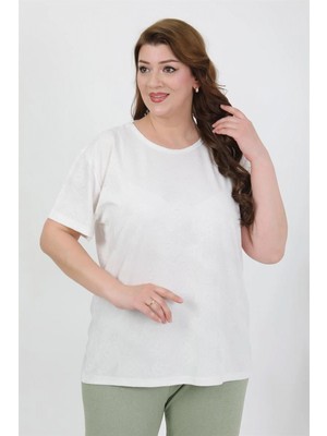 Marsilyan™-  Kadın Büyük Beden Kısa Kol Penye Pijama Takımı Beyaz 202510