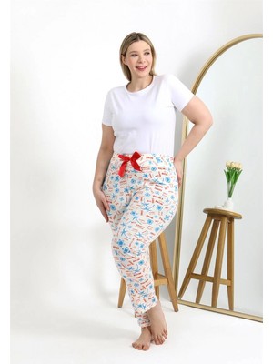 Marsilyan™-  Kadın Pamuklu Büyük Beden Alt Pijama 27558 Ekru