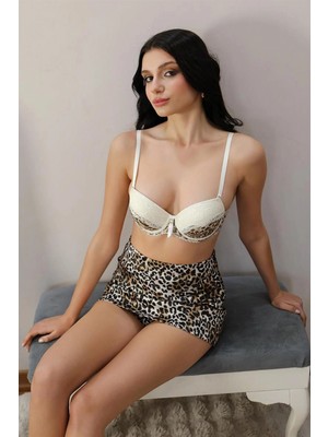 Marsilyan™-  Kadın Destekli Balenli Leopar Desenli Sütyen 3106 Ekru