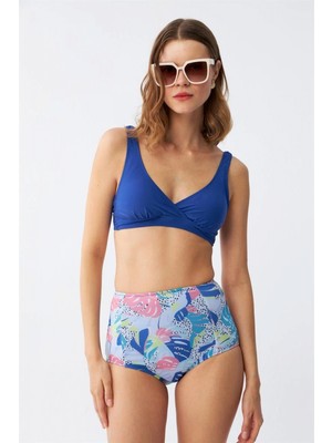 Marsilyan™-  Kadın Pedli  Yaprak Desenli Yüksek Bel Sax Bikini Takımı