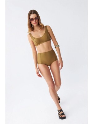 Marsilyan™-  Kadın Basic Hardal Pedli Yüksek Bel Bikini Takımı