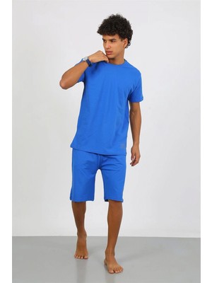 Marsilyan™-  Erkek Pamuk Lakost Alt Üst Kaprili Pijama Takım Saks 6872