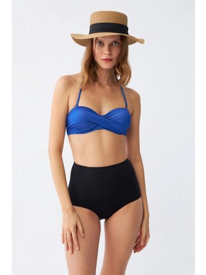 Marsilyan™-  Kadın Straplez Mavi Yüksek Bel Bikini Takımı