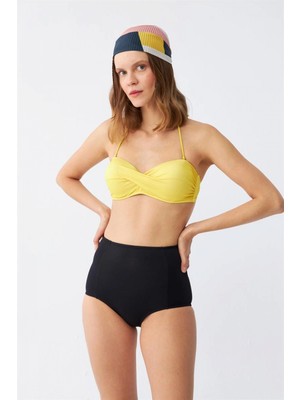 Marsilyan™-  Kadın Straplez Sarı Yüksek Bel Bikini Takımı