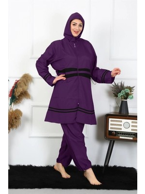 Marsilyan™-  Büyük Beden Tesettür Mayo 60-62-64-66 Beden Mor 55015