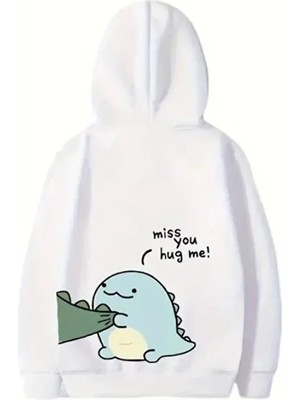 Hobilinka Sevgililer Günü Baskılı Oversize Kapüşonlu Sweatshirt Hoodie - Beyaz