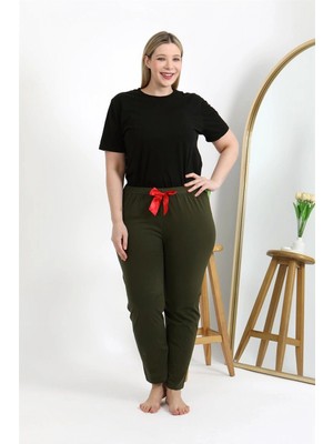 Marsilyan™-  Kadın Pamuklu Büyük Beden Alt Pijama 27559 Haki