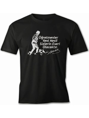 Defy Moda 24 Kasım Öğretmenler Günü Hediye Baskılı Oversize Bisiklet Yaka T-Shirt - Siyah