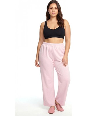 Marsilyan™-  Kadın Pudra Pembe Büyük Beden Cepli Pijama Altı
