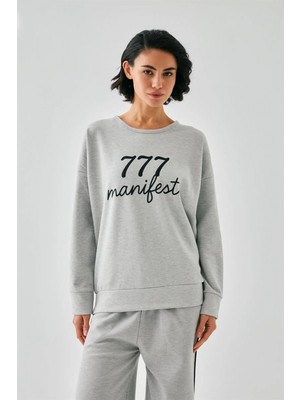 Marsilyan™-  Kadın Gri 777 Manifest Oversize 2 Iplik Eşofman Ev Giyim Takımı