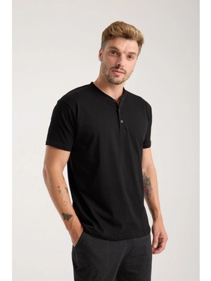 Marsilyan™-  Erkek Füme Düğmeli Yaka Kısa Kol Pijama Takımı