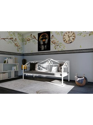 Vivense Elips Minderli Ferforje Sedir, Beyaz, Gm 401