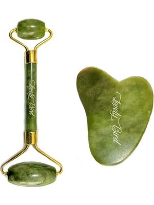 Lovely Bird Yeşim Taşı Yüz Masaj Rulosu ve Gua Sha Seti Beyaz 100% Doğal Taş ile Cilt Bakımı