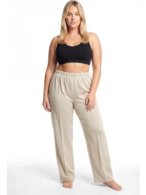 Marsilyan™-  Kadın Büyük Beden Rahat Kesim Bej Cepli Pijama Altı Bej