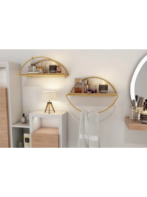 Vivense Bino Elips Masif Ağaç Paslanmaz Dekoratif Mutfak Banyo Rafı, Ikili Set, Gold