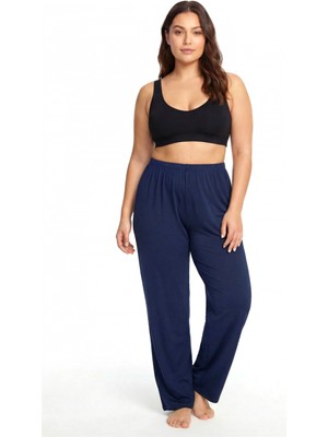 Marsilyan™-  Kadın Lacivert Polyester Büyük Beden Pijama Altı