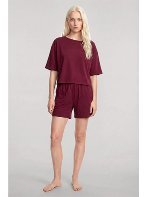 Marsilyan™-  Kısa Kollu Şortlu Pijama Takımı Bordo