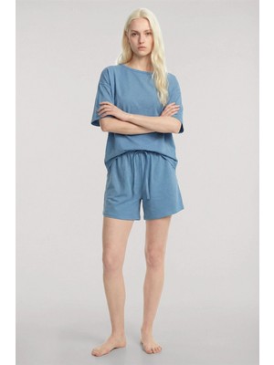 Marsilyan™-  Kısa Kollu Şortlu Pijama Takımı Mavi