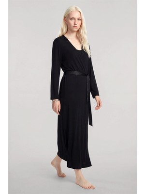 Marsilyan™- Yumuşak Dokulu Dökümlü Uzun Kimono Siyah