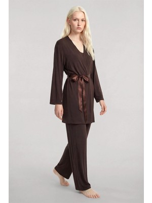 Marsilyan™- Yumuşak Dokulu Dökümlü Kısa Kimono Kahve