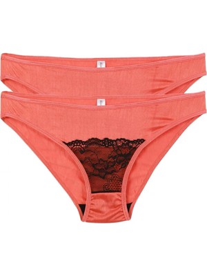 Marsilyan- Kadın Mercan Rengi Dantel Detaylı 2'li Slip