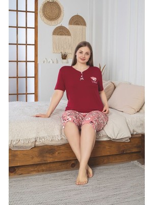 Asel Büyük Beden Likralı Penye Kumaş Kapri Pijama Takım