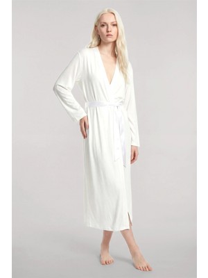 Marsilyan™- Yumuşak Dokulu Dökümlü Uzun Kimono Ekru