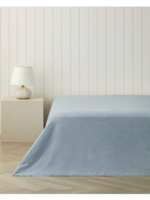 English Home Grid Çift Kişilik Pike 180X220 cm Mavi Pamuk - Polyester Kumaş Dokuması ile Modern Desen