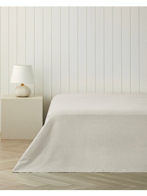 English Home Grid Ekru Çift Kişilik Pike 180X220 cm Pamuk - Polyester Kumaş Desenli Parça