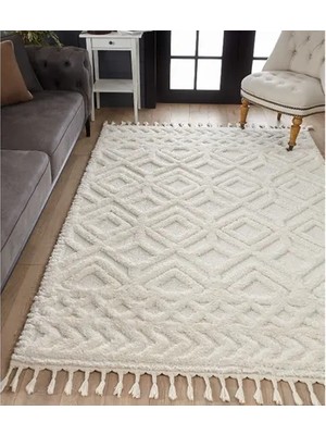 Vivense Elit Saçaklı Makine Halısı, Bukleli, Krem, 60X110