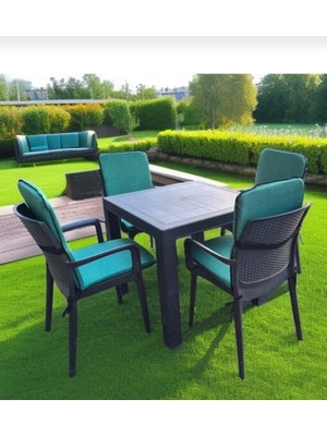 Mor Minder Sandalye Minderi Masa Örtüsü Fermuarlı Lastikli 4'lü 4 cm Sünger Alt 42X42 Sırt 42X42  Düz Yeşil