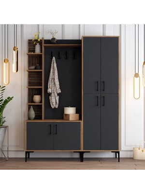 Variant Mobilya Modern Tasarımlı Viyana Da Portmanto Ceviz Antrasit 150 cm Genişlik 200 cm Yükseklik