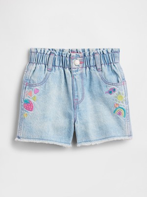 Gap Kız Bebek Açık Mavi Işlemeli Paperbag Mom Jean Şort