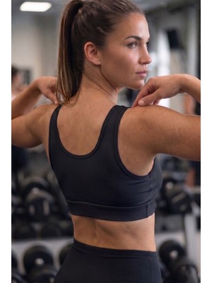 Mistirik Parina Model Sporcu Sütyeni Crop Kalın Askılı Seamless Model Spor Sütyeni Siyah Renk