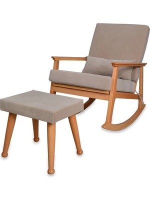 Vivense Iskandinav Puflu Sallanan Sandalye, Bej, Süet, Naturel