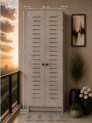 Rafineri Tasarım Flower Çok Amaçlı Kombi Dolabı Gri 210 cm Yükseklik 60 cm Genişlik 36 cm Derinlik