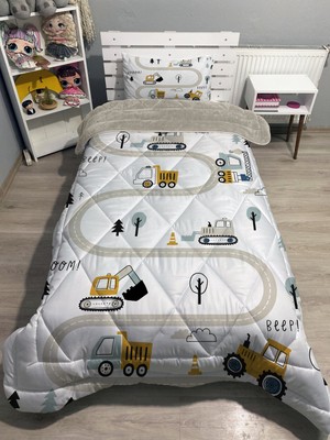 Welsoft Pofuduk Çift Taraflı Tek Kişilik Yorgan Uyku Seti Pamuk Polyester Materyal Geometrik Desenli