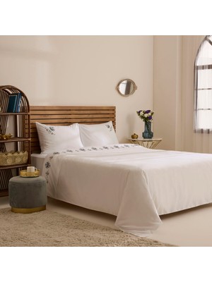 Karaca Home Maelis %100 Pamuk Kanaviçe Nakışlı Çift Kişilik Nevresim Takımı Beyaz
