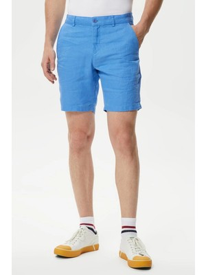 Lacoste Men's Slim Fit Bermuda Shorts Erkek Dar Kesim Keten Bermuda Şort Mavi