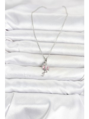 316L Çelik Zincir Gümüş Renk Flamingo Model Kadın Kolye - Lisinya