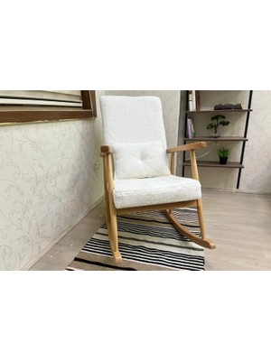 Vivense Trend Sallanan Sandalye, Teddy Krem, Ahşap, Naturel Ayak