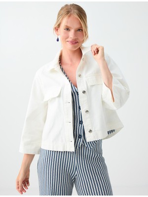 Jimmy Key Beyaz %100 Pamuk Cep Detaylı Denim Ceket