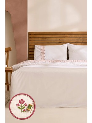Karaca Home Merletto %100 Pamuk Kanaviçe Nakışlı Çift Kişilik Nevresim Takımı Beyaz