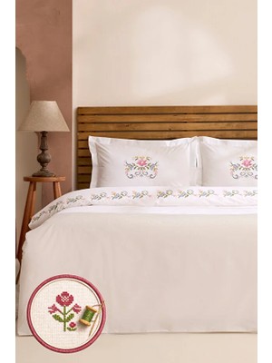 Karaca Home Ottalia %100 Pamuk Kanaviçe Nakışlı Çift Kişilik Nevresim Takımı Beyaz