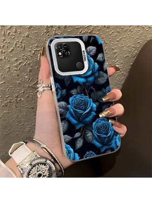 HONTINGA Xiaomi Redmi 10A ile Uyumlu Kılıf Silikon Kenar Sert Arka Kamera Koruyucu Basitlik Anti Düşme Kamera Korumalı Mavi Gül Desen Couple Telefon Kılıfı Kadın ve Erkek Için Uygundur K1-1379