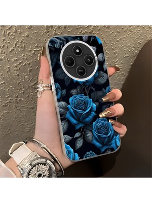 HONTINGA Xiaomi Redmi 14C ile Uyumlu Kılıf Silikon Kenar Sert Arka Kamera Koruyucu Basitlik Anti Düşme Kamera Korumalı Mavi Gül Desen Couple Telefon Kılıfı Kadın ve Erkek Için Uygundur K1-1379