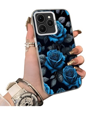 HONTINGA Tecno Spark 40 ile Uyumlu Kılıf Silikon Kenar Sert Arka Kamera Koruyucu Basitlik Anti Düşme Kamera Korumalı Mavi Gül Desen Couple Telefon Kılıfı Kadın ve Erkek Için Uygundur K1-1379