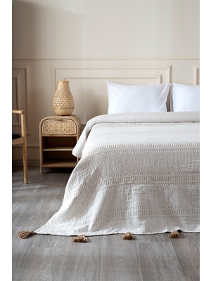 Koza Home Assos Çift Kişilik Yatak Örtüsü Krem Taş Yıkama 230x250 cm Desenli ve Şık Tasarım